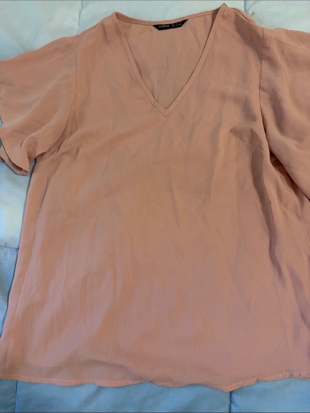 SHEIN Dusty Blush V-Neck Short Sleeve Blouse